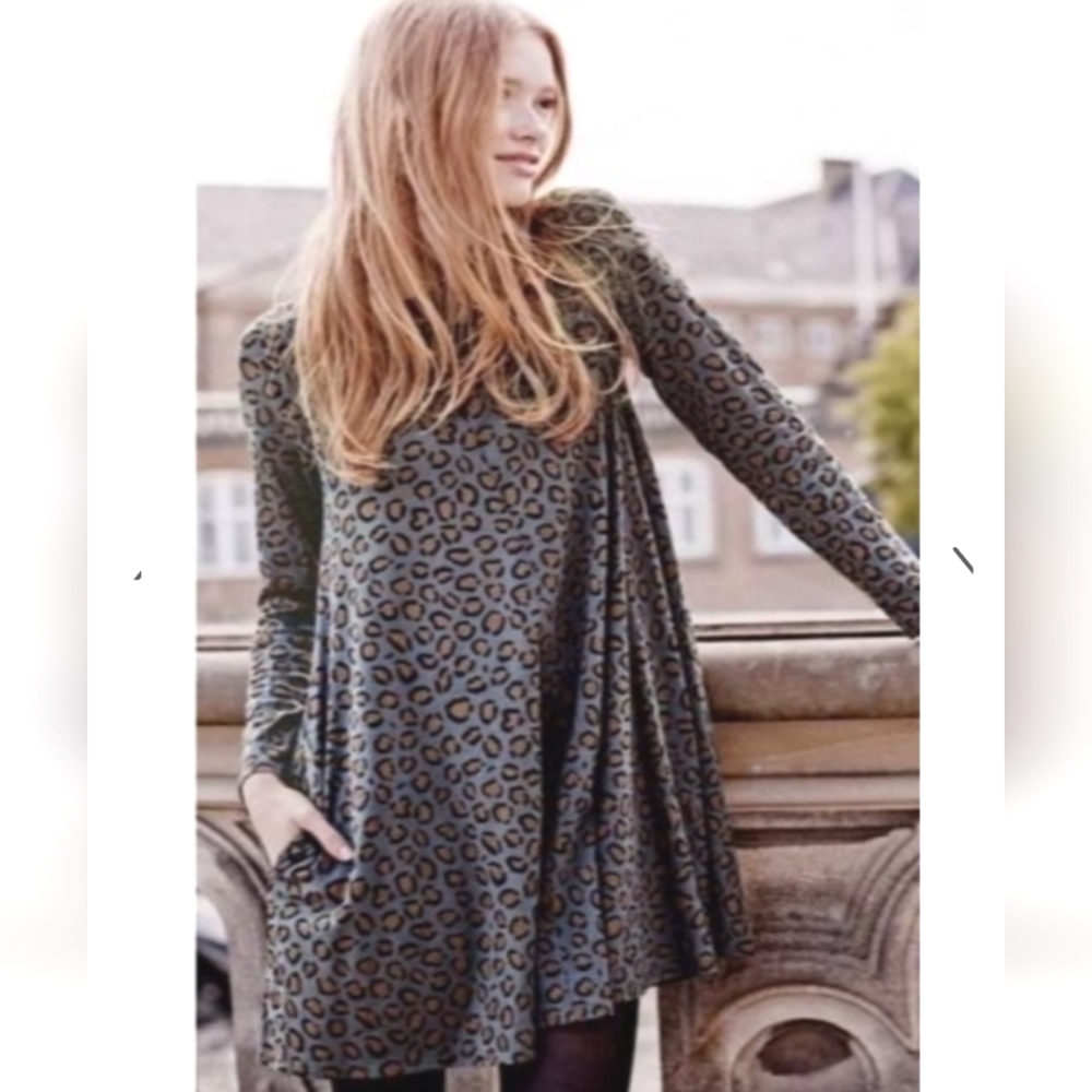 Boden Gray Cheetah Animal Print Tencel Cotton Long Sleeve Tunic Top sz4
